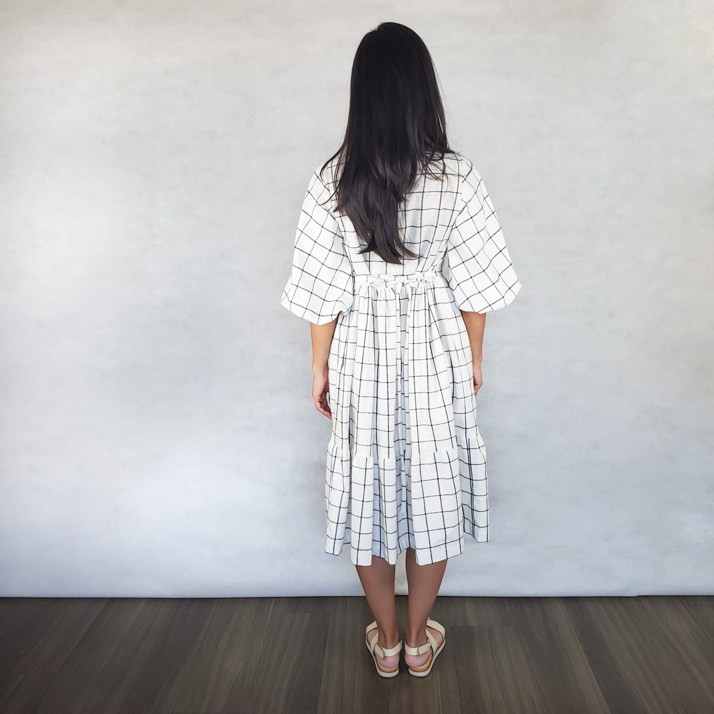 TOFU Dress with bubble sleeves - Blue windowpane, size 3XL