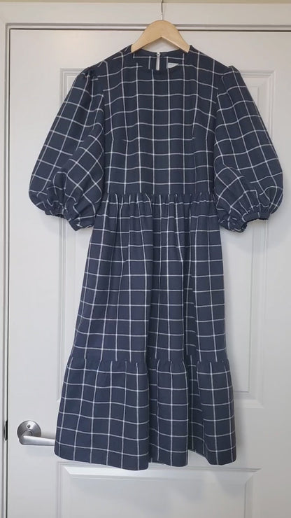 TOFU Dress with bubble sleeves - Blue windowpane, size 3XL