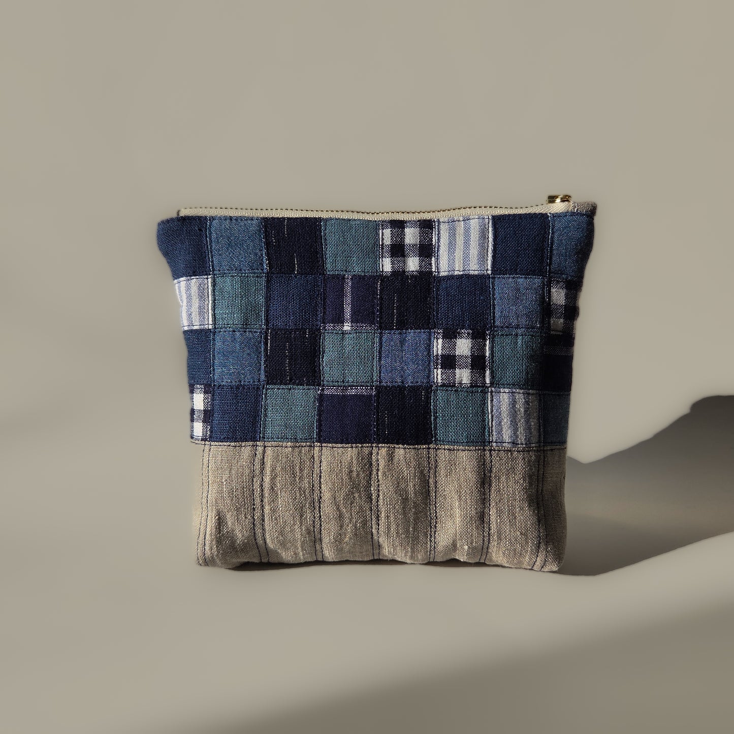 PATCHWORK ZIPPER POUCH No. 9 - Indigo