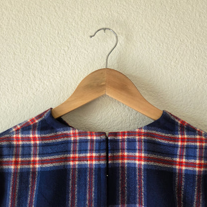 AMÉLIE Bubble Peplum Top - Flannel Navy Red