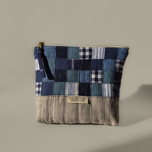 PATCHWORK ZIPPER POUCH No. 9 - Indigo