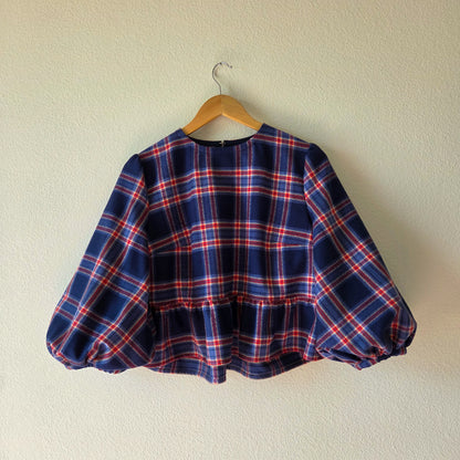 AMÉLIE Bubble Peplum Top - Flannel Navy Red