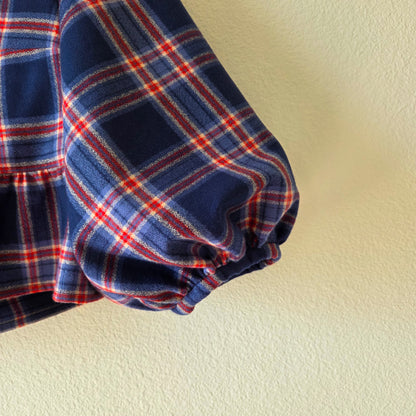 AMÉLIE Bubble Peplum Top - Flannel Navy Red