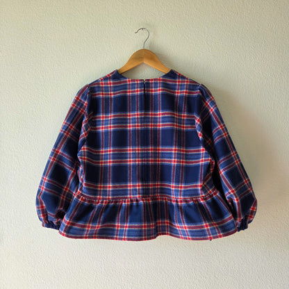 AMÉLIE Bubble Peplum Top - Flannel Navy Red