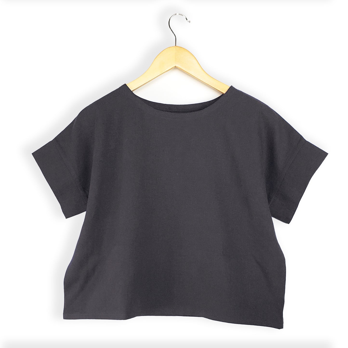 NORI Boxy Top - Black rayon, size L