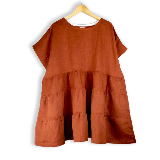 HARU Boxy tiered dress - XXL, Terracotta